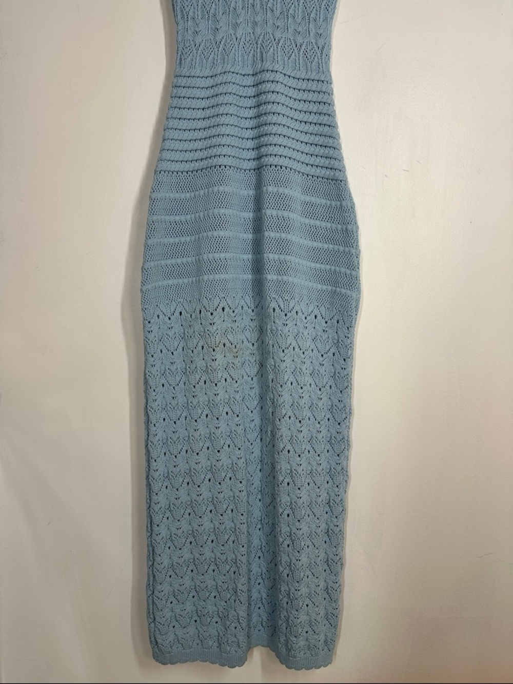 Ronny Kobo Crochet Knit Tank Dress Sleeveless V-Neck Maxi Column Blue Medium - Picture 9 of 13